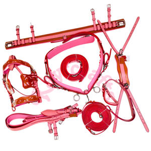 Ensemble de harnais de conduite de cheval réglable en cuir rose et naturel à deux tons pour tirer le rembourrage en peau de vache Buggy Horsecart - Product Image 1