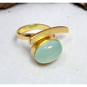 <b>Adjustable</b> Brass <b>Ring</b> 18K Gold Plated Labradorite Gemstone Casual Style Bezel Setting Free <b>Size</b> Gift - Product Image 2