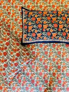 Drap de lit 100% coton Jaipuri fabriqué à la main avec taie d'oreiller ensemble bloc à main imprimé avec une conception de bordure de drap de lit artisanale - Product Image 4