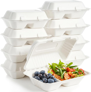 Contenedores de Alimentos con Compartimentos, Ecológicos, Impermeables, Compostables, con Bisagras, Desechables, de Bagazo, para Llevar Comida, para Restaurantes - Product Image 2