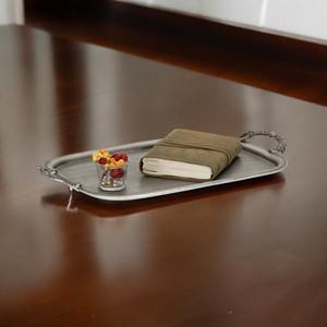 Elegant Silver Rectangular Serving <b>Tray</b> with Intricate Handles and Smooth Surface Perfect for Stylish and Decor - Product Image 6