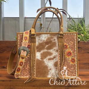 ¡Novedad de 2025! Bolso de mano de cuero de vaca genuino con herramientas manuales de girasol, bolso de mano oculto, bolso de mano de cuero tallado occidental - Product Image 1