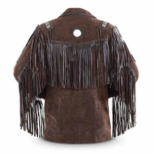Veste en cuir de cow-boy occidentale pour homme, style américain, en cuir traditionnel, avec franges en daim et perles - Product Image 5