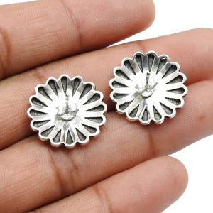 Minimalist <b>Flower</b> Design White Turquoise Round Bezel Set 925 Sterling Silver Precious Gemstone Stud Earring Jewelry for Women - Product Image 2