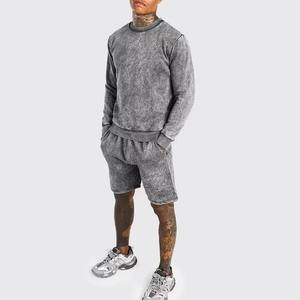 Haute qualité surdimensionné lavage à l'acide t-shirt ensemble court personnalisé hommes deux pièces sérigraphie respirant épais coton pour - Product Image 1