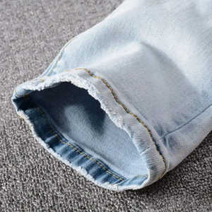 กางเกงยีนส์สกินนี่สำหรับผู้ชายกางเกงยีนส์ยืดได้มีกระเป๋าหลายข้างมีรอยขาด - Product Image 5