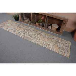 Tapis Turc Vintage Classique Beige Bleu Fait Main Laine Patchwork Design 2.1x8.7 pieds Rectangle pour Salon Chambre Support en Latex - Product Image 3