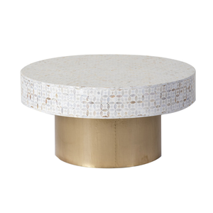 Mesa de centro blanca de estilo minimalista de lujo hecha a mano con diseño de ojo de gato, muebles de diseño con incrustaciones de hueso - Product Image 4