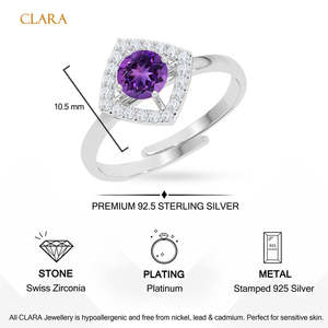 Anillos de Plata de Ley 925 de Primera Calidad para Mujer, Chapados en Rodio con Amatista en Engaste de Bisel - Product Image 5