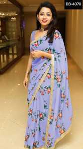 Pièces de sari indien ethnique en satin de soie, prêt-à-porter pour les fêtes, en georgette à imprimé numérique, avec bordure en dentelle, design moderne, haute qualité - Product Image 4