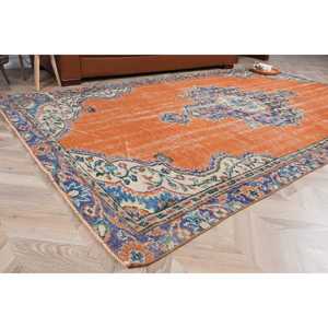 Tapis turc 5,6x9,6 pieds, tapis vintage en laine abstrait orange et bleu - Product Image 1