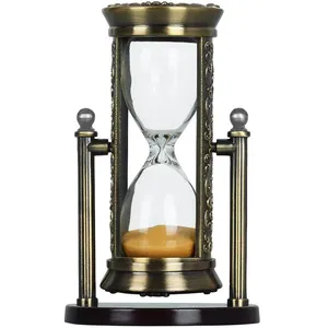 Sand Timers Embossed 3 Minute Hourglass with Golden Sand Vintage Bronze Rotating Sand Clock Antique Office Home Decoration