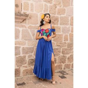 Robe maxi blanche brodée pour femmes, épaules dénudées, style mexicain, robe sans manches, ethnique, longue robe d'été - Product Image 2