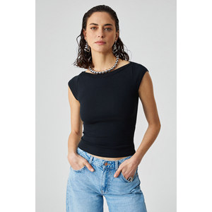 Blusa Ajustada de Canalé para Mujer GRIMELANGE, Manga Corta, Cuello Ballerina, por NOEMI - Product Image 3