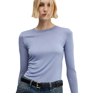 เสื้อยืด100% สไตล์ลำลองสำหรับผู้หญิงใส่ในฤดูร้อนเสื้อยืดผ้าฝ้ายแห้งเร็วระบายอากาศได้ดีแขนยาวเต็มโลโก้ด้านหน้าแบบเรียบ - Product Image 1