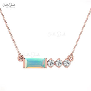 คุณภาพสูงโอปอลเพชร Accented สร้อยคอ 6X3 มม.Baguette ตัดอัญมณี 14K ทอง BEZEL ชุดเครื่องประดับผู้ส่งออกจากอินเดีย - Product Image 3