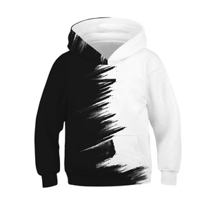 Noir blanc bouffée imprimé plaine teint polaire hommes hiver sweats à capuche sweat décontracté à manches longues pull - Product Image 1