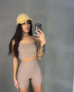 Sexy Sporty Two-Piece Set Women's Strappy Crop Top <b>Tight</b> Workout Shorts Yoga Matching Set - Product Image 6