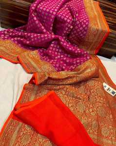 Sari en lin brocart vintage fait sur mesure, chef-d'œuvre avec des fils métalliques (zari) or argent, fête d'été, séchage rapide, extensible - Product Image 4