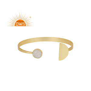 Superventas Plata esterlina 18K Chapado en oro Natural Rainbow Moon Stone Gemstone Cuff Bangle Demi Fine Jewelry Fabricante - Product Image 1