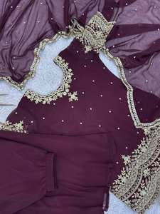 Salwar Kameez Especial para el Invierno, Ramadán y Eid, Venta al por Mayor, Manga Larga, Georgette Sintético, con Bordado Moderno y Elegante - Product Image 4