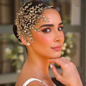 Bridella BHP438 Bandeau de mariée Champagne orné de strass et de perles - Product Image 1