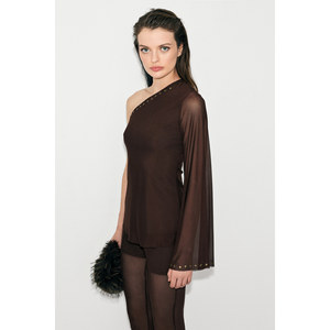 GRIMELANGE <span class=keywords><strong>SUENO</strong></span> Blusa da Donna con Collo Asimmetrico in Tulle, Monospalla, Manica Aperta e Dettaglio Stella con Pietre - Product Image 5