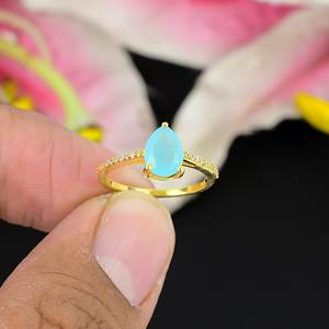 สินค้ามาใหม่แหวนพลอยลาริมาร์ธรรมชาติแหวนเครื่องประดับชุบทองสไตล์วินเทจเครื่องประดับ925คุณภาพสูงเครื่องประดับรูปลูกแพร์เงินสเตอร์ลิง - Product Image 1