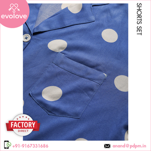 <b>Women's</b> 100% Rayon Blue Button-Down Sleepwear Loge Set 2-Piece Pama <b>Shorts</b> Plus Size Dress <b>for</b> Home Use Summer Wholesale Supply - Product Image 4