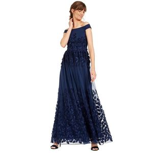 Abito da sera lungo Adrianna Papell da donna, blu navy, taglia 6, senza maniche, con spalle scoperte, linea vita naturale, in chiffon - Product Image 1