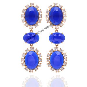 Piedra preciosa de Calcedonia azul orgánica Natural antigua Plata de Ley 925 pendiente chapado en oro hecho a mano Vintage minimalista para mujer - Product Image 1