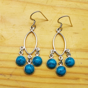 Boucles d'oreilles en pierre précieuse turquoise naturelle Top Rare Stone Long Statement Party Jewelry Boucles d'oreilles en argent sterling 925 fabriquées à la main - Product Image 4