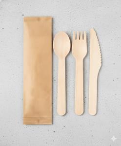 Fourchette, couteau et cuillère en bois de Magnolia Conifera, prix d'usine KEGO Vietnam, écologiques, biodégradables, emballés dans du papier compostable - Product Image 3