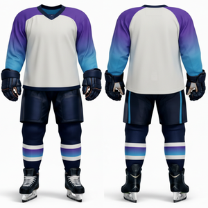 Uniforme de Hockey sobre Hielo Personalizado Profesional, Jersey Deportivo con Mangas Raglán en Degradado de Cian y Morado, OEM - Product Image 3