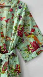 100% vert coton indien plage Kimono Robe thermique peignoir robe de chambre pour l'hiver ODM approvisionnement - Product Image 4