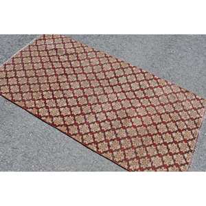 Alfombra de lana clásica Beige roja de 3x5 pies, hecha a mano, área grande, rectángulo turco, patrón de pasillo, diseño abstracto, alfombra de habitación de látex de 10mm - Product Image 4