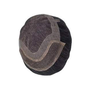 Perruque en cheveux humains à dentelle frontale mono, cheveux chinois vierges Remy, patchs de cheveux, lisses crépus, vague profonde, 1b+gris - Product Image 1