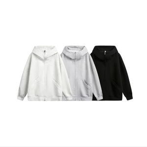 2025 primavera calle alta Retro cuello alto Unisex moda Simple cremallera cárdigan Casual suelta ajuste corto sudaderas con capucha - Product Image 1