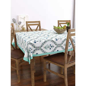 Mantel de seis plazas con estampado de bloque de mano Rajasthani en tela de algodón puro Bel hecha a mano Turquesa - Product Image 5