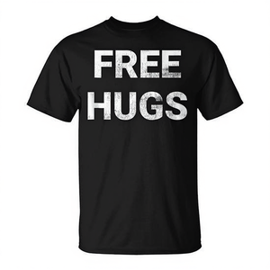 Camiseta Free Hugs negra unisex con cuello redondo y manga corta, ropa promocional - Product Image 2