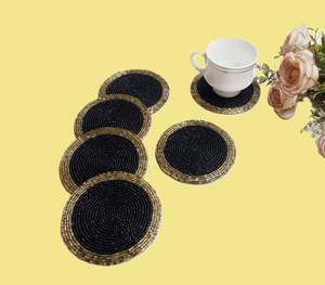 Tea <b>Coaster</b> Set with <b>Black</b> and Gold Design for Table Decor Daily Use Home Styling and Festive Gifting - Product Image 4