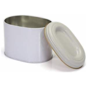 Boîte en métal ovale blanche de 1,4 L-140x120x130mm Produit de décoration pour la maison - Product Image 4