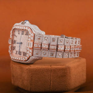 Différentes formes Moissanite clouté cadran carré montre glacée double couleur ton Hip Hop rappeur automatique poignet montre de luxe - Product Image 2