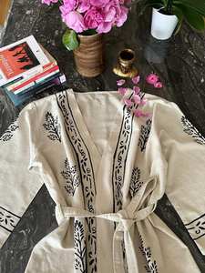 Kimono de algodón pintado a mano Boho Block Print Kaftan - Product Image 2
