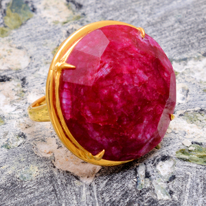 Style classique solide 925 en argent Sterling naturel teint rubis pierre précieuse plaqué or broche réglage bague de mode pour les femmes à bas prix - Product Image 1