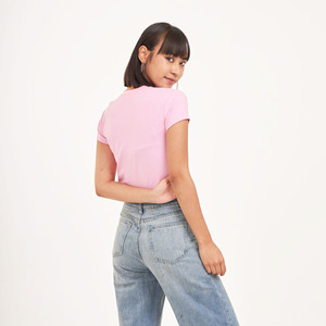 Camiseta recortada Rosa informal para mujer de Babytee Transpirable Anti-Pilling Algodón Secado rápido O-cuello Cuello Tops Precio ecológico - Product Image 5