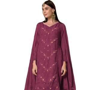 ชุดปากีสถานผ้าจอร์เจตต์เนื้อหนาแบบใหม่ พร้อมงานปักลาย Khalid แบบกึ่งสำเร็จรูป ขายส่งสำหรับผู้หญิง - Product Image 2