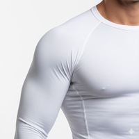 Kaos Kompresi Lengan Panjang Unisex Putih Bahan Polyester/Nylon Rash Guard Cepat Kering Bernapas untuk Gym Fitness Base Layer