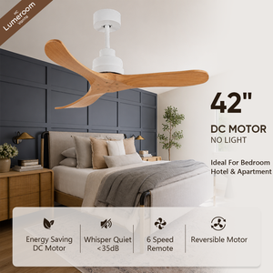 42 Inch Modern Solid Wood <b>Ceiling</b> <b>Fan</b> Without Light, 3 Blades, <b>Remote</b> <b>Control</b>, Quiet Reversible DC Motor for Bedroom Living Room - Product Image 1