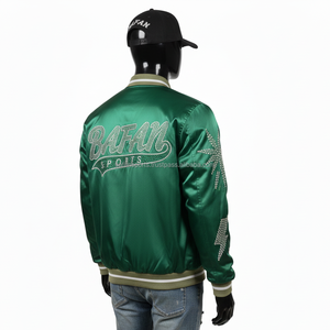 Women Premium Satin Jacket in Green with Shiny Smooth <b>Fabric</b> Rhinestone Logo and <b>Spark</b> Star Panel Design Women Satin Jackets - Product Image 5
